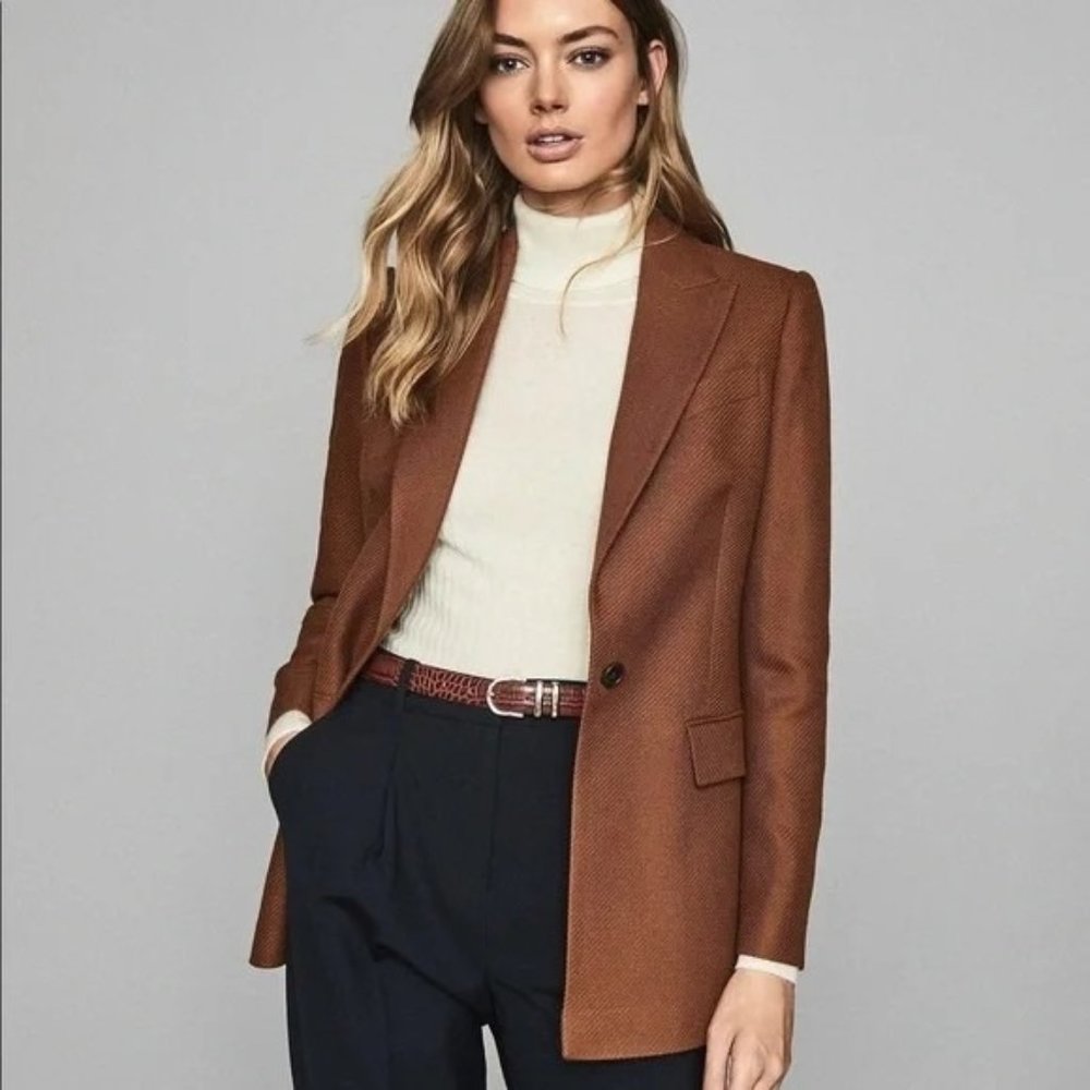 Reiss Brown Single-Button Tailored Blazer